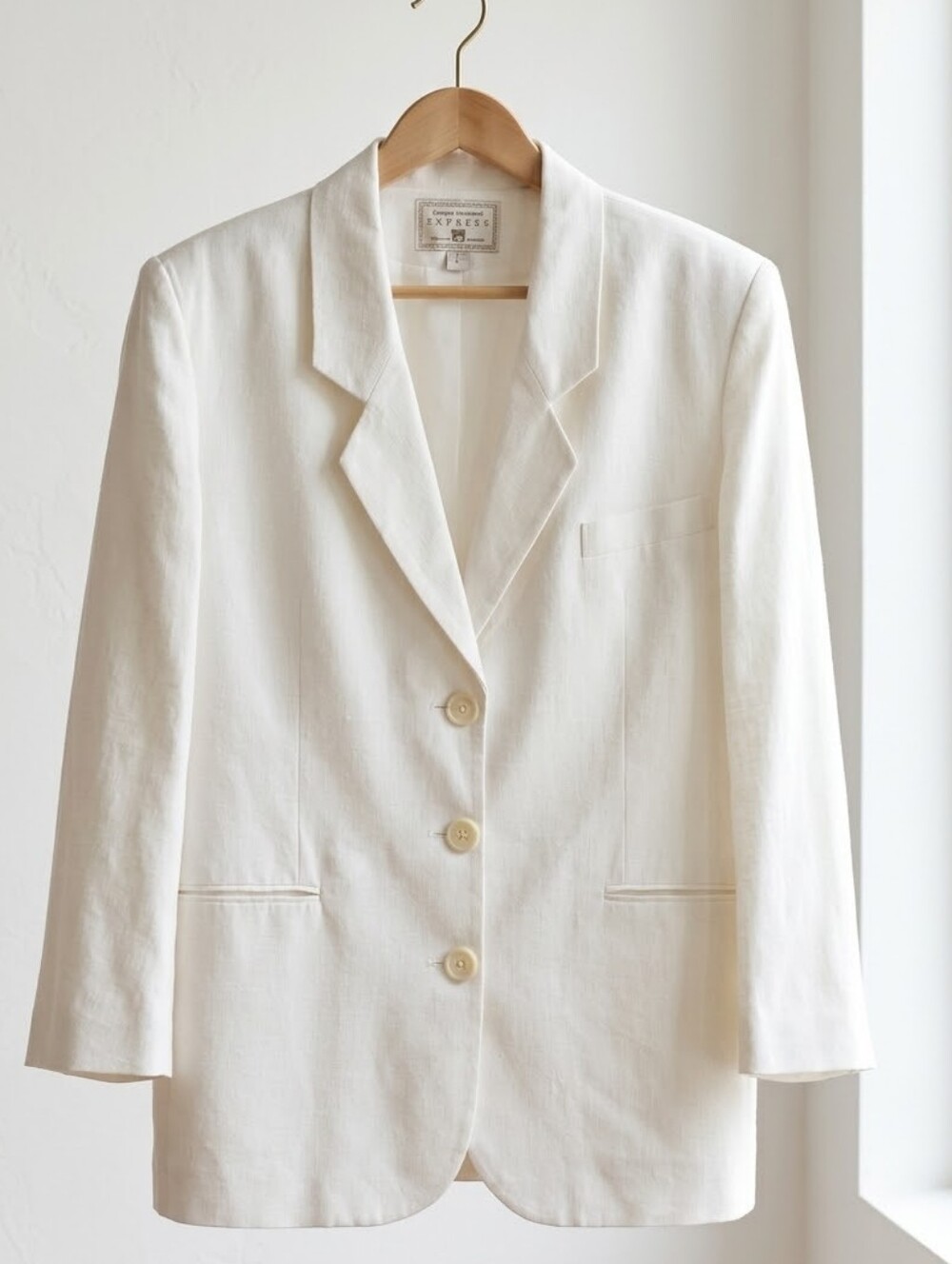 EXPRESS Vintage Linen Blend Blazer Womens L NWT Off White Cream
